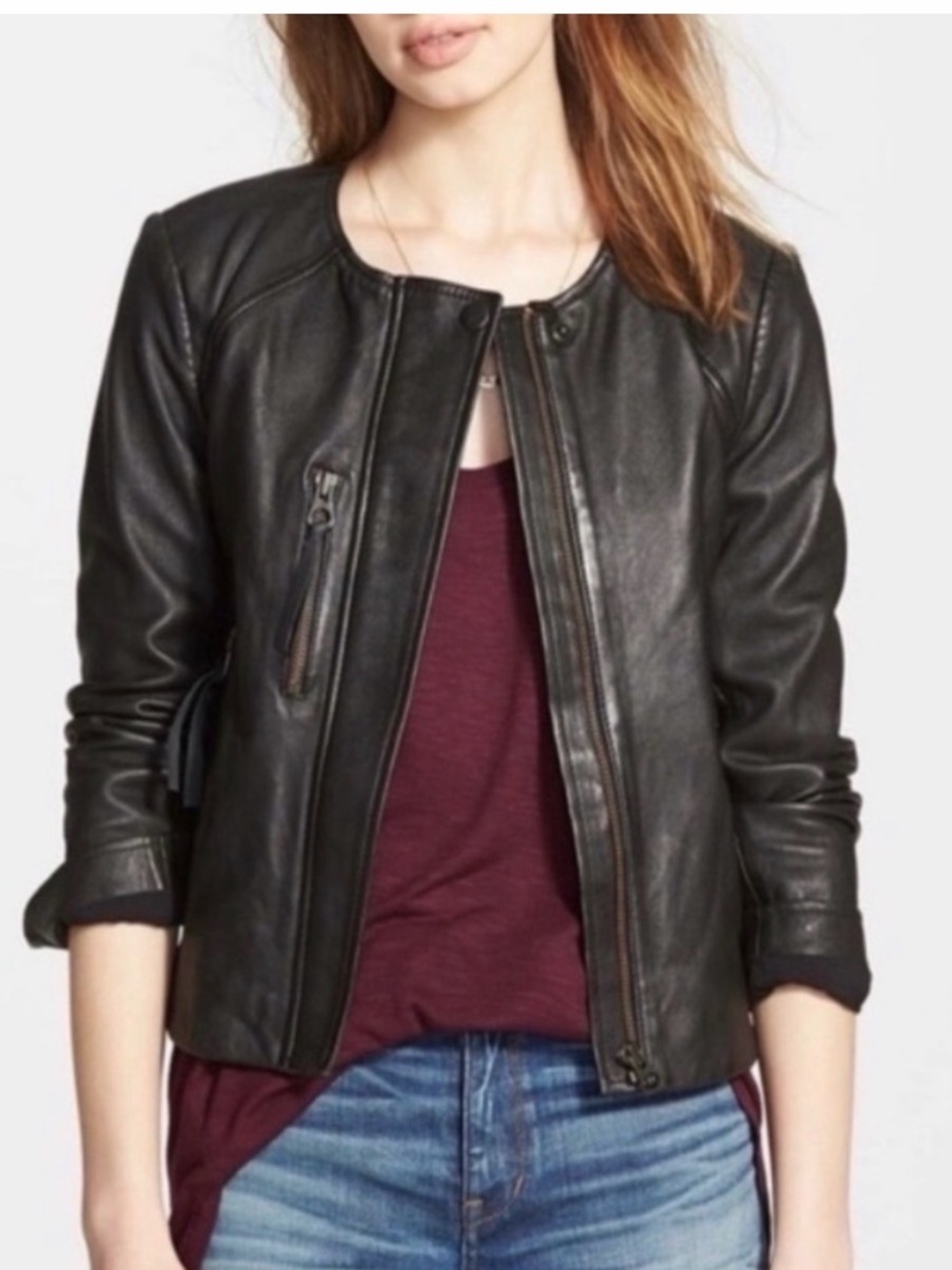 Madewell Metropolis Moto Collarless Black Leather Jacket Size XXS